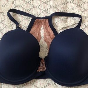 Soma Navy and Pink Lace Women's Embraceable Racerback Bra like new in 34DDD